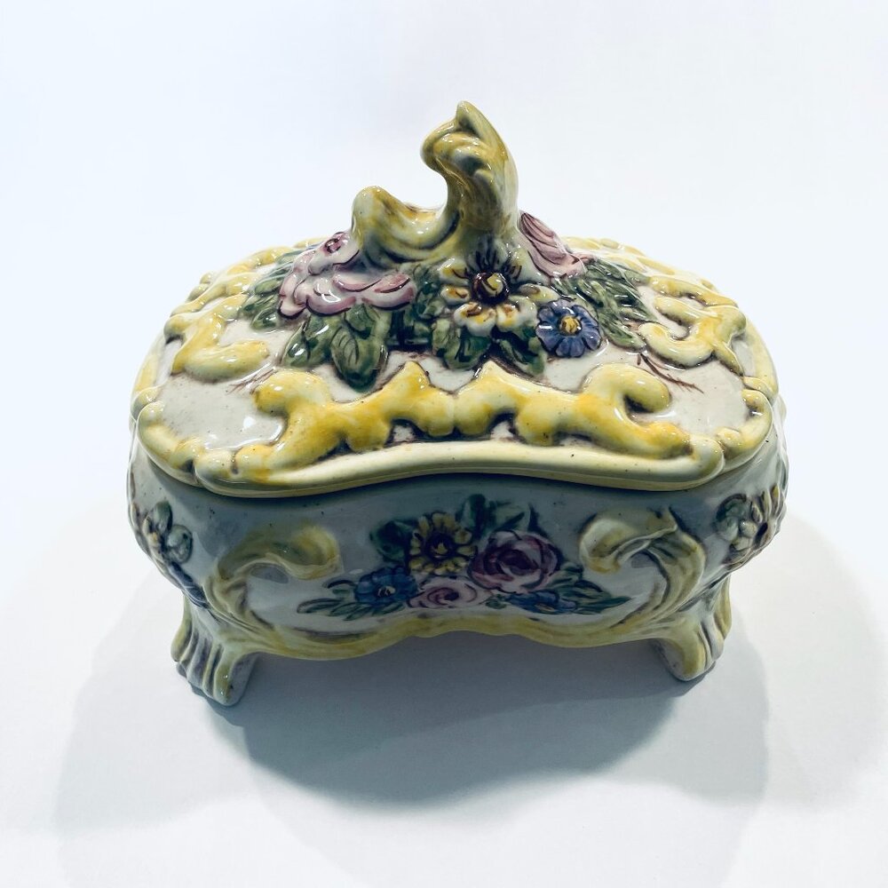 Freeman Leidy Laguna Beach California Happy Majolica Candy Dish With Lid